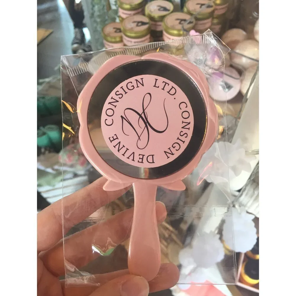 Pink Rosette Handheld Vanity Mirror